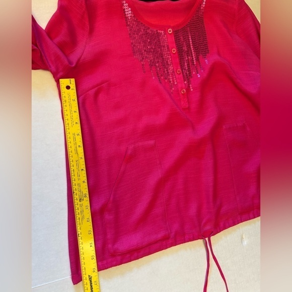 Christopher & Banks sequined Pink Fuchsia blouse top w/drawstring waistSz-XL V17 - Picture 7 of 7